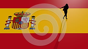Spanish flag, flat design style, with silhouette person
