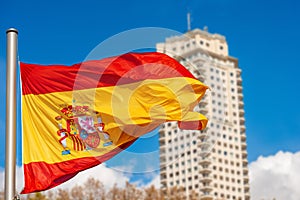 Spanish Flag in Plaza de Espana - Madrid Spain photo