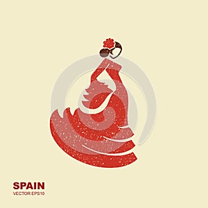 Spanish flamenco dancer. Vector Illustration in flat style with scuffed effect