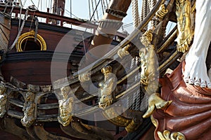 Spanish galleon battle ship replica in port of Genova city