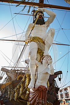 Spanish galleon battle ship replica in port of Genova city