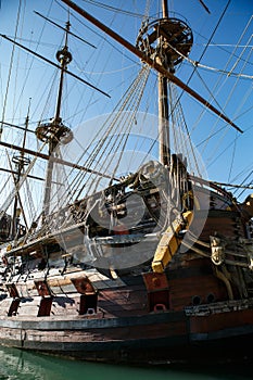 Spanish galleon battle ship replica in port of Genova city