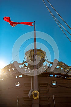 Spanish galleon battle ship replica in port of Genova city