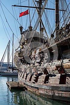 Spanish galleon battle ship replica in port of Genova city