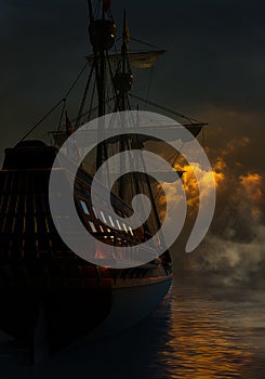 Spanish Galleon In The Night