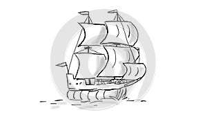 Spanish Galleon Ship Sailing Drawing 2D Animation