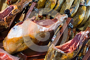 Spanish gammon of bacon on stand