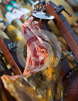 Spanish gammon of bacon on stand