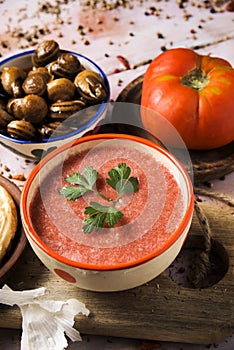 Spanish gazpacho and escargots