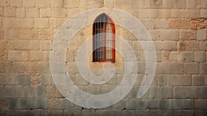 Spanish Gothic Architecture: Window On Stone Wall With Light Beige And Orange