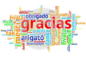 Spanish Gracias, Open Word Cloud, Thanks, on white