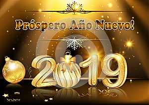 Spanish greeting card with classic design - Happy New Year 2019