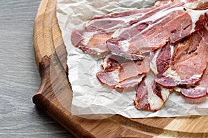 Spanish hamon ready for eat over the wooden background