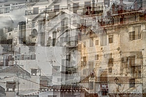 Spanish houses, distorted by zooming in. Absract background.