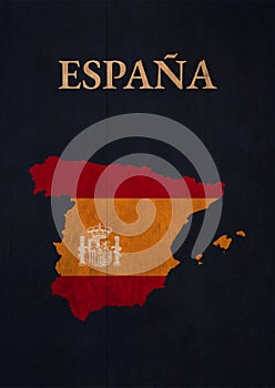 spanish Illustration with map country shape and flag with symbolic . brilliant and graphics make with vintage vibe. art for print