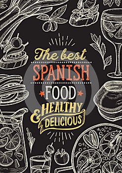 Spanish illustrations - tapas, paella, sangria, jamon, churros, calcots, turron