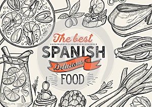 Spanish illustrations - tapas, paella, sangria, jamon, churros, calcots, turron photo