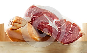 Spanish jamon iberico on white (serrano ham)