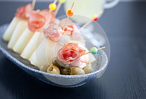 Spanish jamon with melon snack