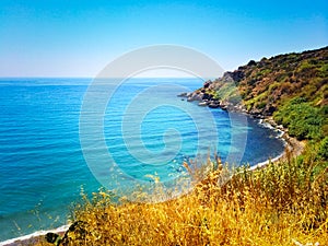 Spanish landscape with blue sea and rocky coast