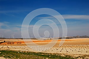 Spanish landscape with windpower generators photo