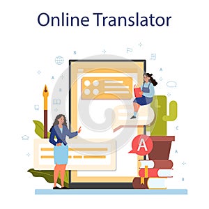 Spanish learning online service or platform set. Language school