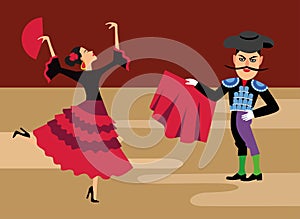 Spanish matador cartoon clipart. Bullfighting vector illustration. Toreador man in red cape. Traditional spainish corrida. beauti