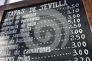 Spanish menu
