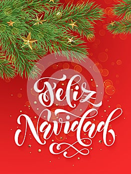 Spanish Merry Christmas Feliz Navidad greeting card decoration red background