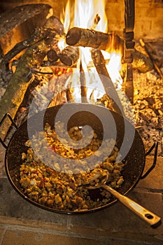 Spanish migas casserole at fireplace