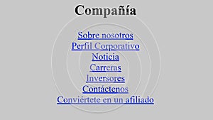 Spanish. Mouse Cursor Slides Over And Clicks Corporate Profile on Company Web Page. Device Screen View of Cursor Clicking Business