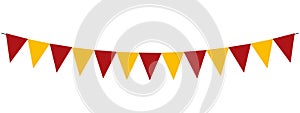 bunting garland, red and yellow, string of triangular flags, pennants, vector decorative element, Spanish National Day photo