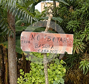 Spanish no littering sign,Lamas castle, san martin, peru