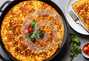 Spanish omelette with potatoes and onion, typical Spanish cuisine.