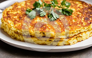 Spanish omelette with potatoes and onion, typical Spanish cuisine.