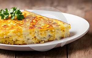 Spanish omelette with potatoes and onion, typical Spanish cuisine.