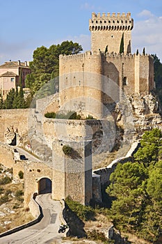 Spanish picturesque medieval fortress and tower in Alarcon. Tourism. Spain