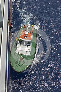 A Spanish Pilot boarding a Seismic Vessel standing by outside Las Palmas Port on the island of Las Palmas. photo