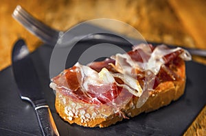 Spanish pintxo or pincho, montadito and tapas, from Basque Count