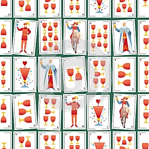 Spanish playing cards deck seamless pattern. Cups