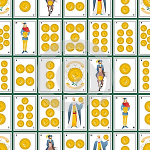 Spanish playing cards deck seamless pattern. Golds