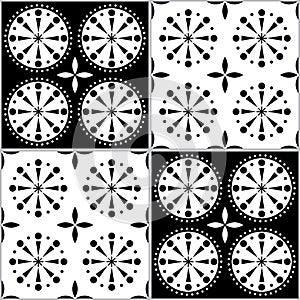 Spanish or Portuguese tiles vector pattern - Azulejos tile seamless design in black and white