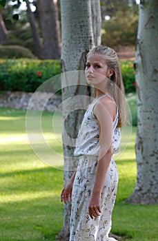 Spanish princess Leonor pose in Marivent palace gardens vertical