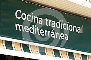 Spanish restaurant sign - Traditional Mediterranean Cooking.