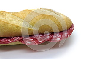 Spanish sausage salchichÃ³n sandwich on baguette