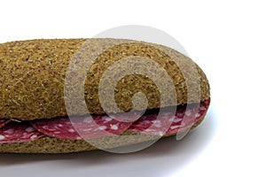 Spanish sausage salchichÃ³n sandwich on wholemeal bread