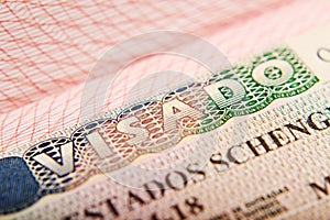 Spanish Schengen visa in a passport