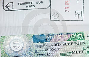 Spanish Schengen visa in the passport