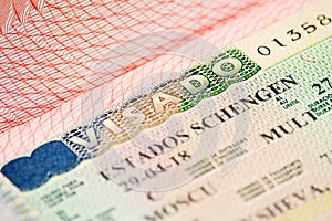 Spanish Schengen visa in a passport