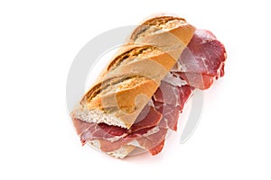 Spanish serrano ham sandwich isolated